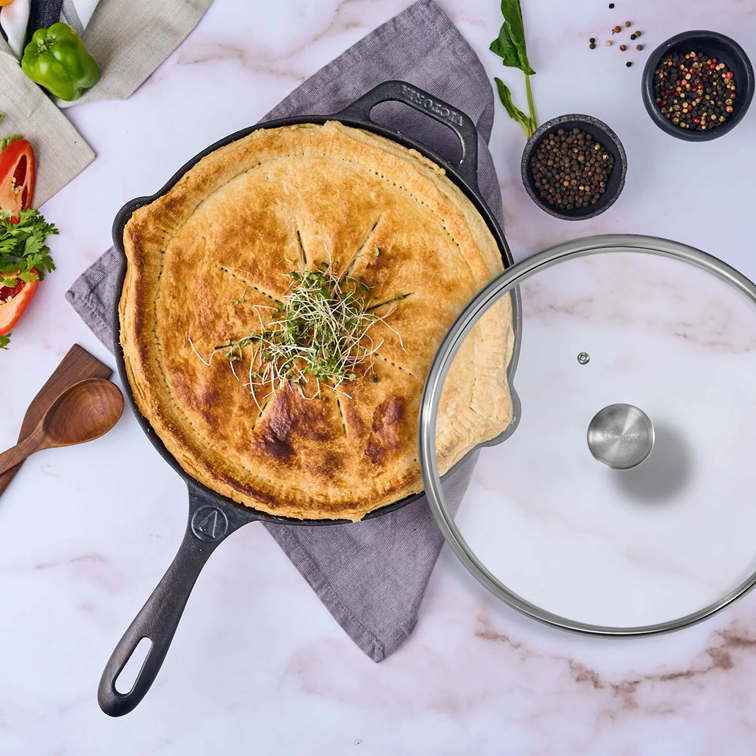 Combo Sartén de Hierro Fundido Con Tapa de Vidrio Victoria de 30 Cm
