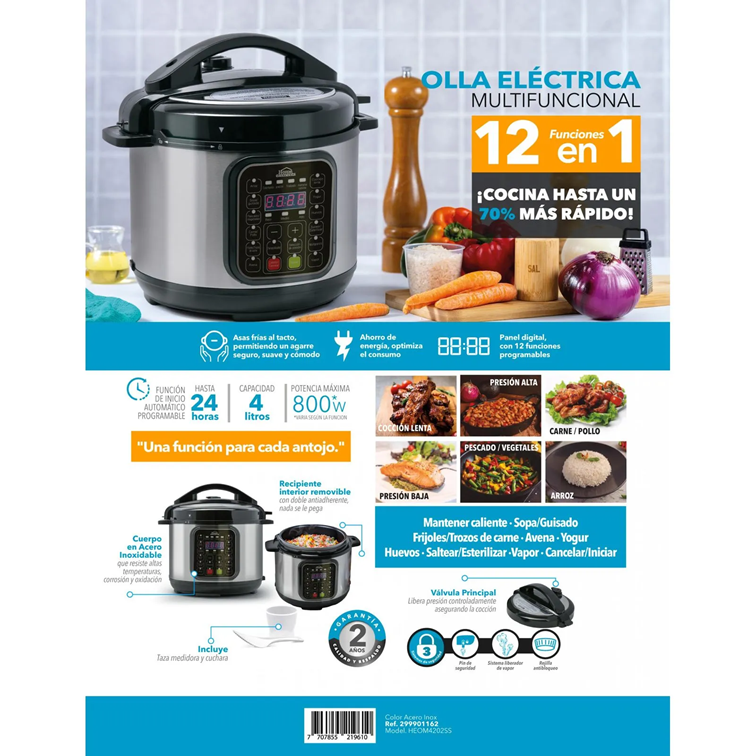 Olla Multifuncional Home Elements de 4 Litros HEOM4202SS