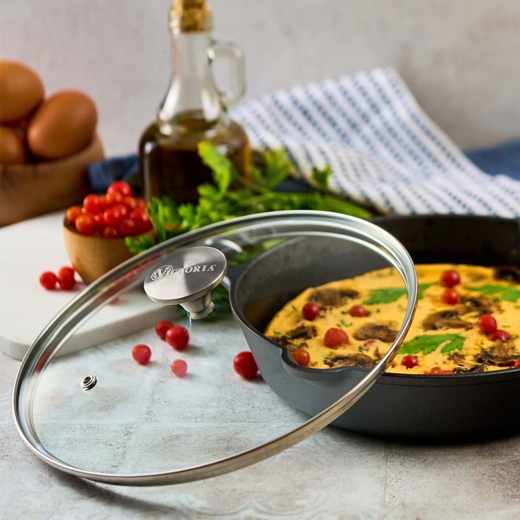 Combo Sartén de Hierro Fundido Con Tapa de Vidrio Victoria de 25 Cm