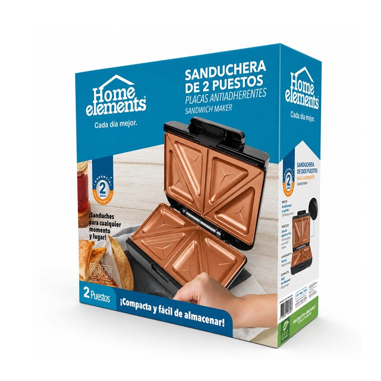 Sanduchera Dos Puestos Home Elements Platos Cobre HESM2P155NC