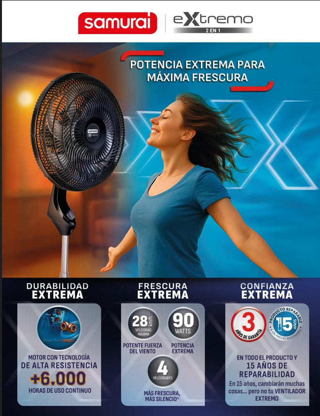 Ventilador Samurai Extremo 2 en 1 Color Negro 5861037054